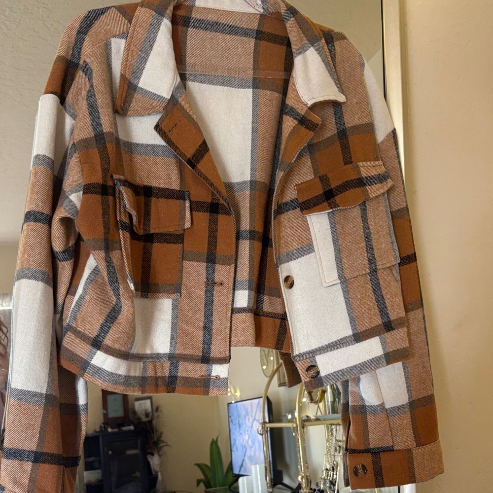 Plaid Brown and White Women's Jacket